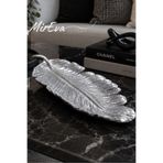 MİREVA 40 cm Gümüş Dekoratif Yaprak Tepsi, Büyük Boy Taş Tozu Salon Aksesuarı, Modern Konsol ve Sehpa Dekoru