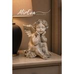Mireva Dekoratif Düşünen Melek Figürü - 22 cm El Yapımı Taş Döküm Melek Heykeli - Ev ve Dekorasyon Hediyelik Eşya Bronz/Eskitme/Beyaz (Gümüş Rengi)