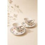 Mirilliahome 2’li Çiçek Desenli Porselen Kahve Fincanı ve Tabak Seti Vintage Çay Kahve Sunum Seti
