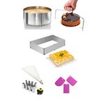 Mirilliahome 7 Parça Ayarlanabilir Çelik Kek Kalıbı Seti, Yuvarlak Ve Kare Kek Kalıbı, Kesme Teli, Krema Torbası