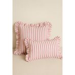Mirilliahome Fırfırlı Keten Kırlent Kılıfı 2’li Set Pembe Çizgili 50x30 ve 43x43 cm