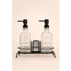 Mirilliahome Metal Standlı Ikili Cam Sabunluk Seti – 500 ml Sıvı Sabunluk Ve Süngerlik