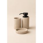 Mirilliahome Polyresin 3’lü Banyo Seti – Modern Çizgili Sabunluk Seti Sıvı Sabunluk Diş Fırçalık Katı Sabunluk
