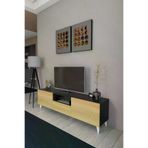 Mirobi MRB-TV-UNT-3BLM Bravix Modern Tv Ünitesi 3 Bölmeli Tv Sehpası Gövde Antrasit Kapaklar Atlantik Çam
