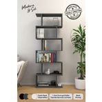 Mirobi Oregon 6 Raflı Zikzak Kitaplık, Dekoratif Raf 6 Raflı Kitaplık, Labirent, Zigzag Antrasit Mrb-Ktp-Zgzg-6Rf