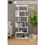 Mirobi Oregon 6 Raflı Zikzak Kitaplık, Dekoratif Raf 6 Raflı Kitaplık, Labirent, Zigzag Beyaz Mrb-Ktp-Zgzg-6Rf