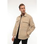 Miron Bej Çizgili Kapitone Detaylı Regular Fit Ceket-2455