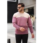 Miron Bej Gül Kurusu Mürdüm Üç Renk Blok Parçalı Sıfır Yaka Üç İplik Regular Fit Sweatshirt- 2436