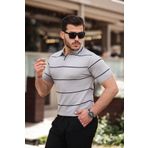 Miron Gri Çizgili Triko Polo Yaka Tişört- 2427