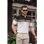 Miron Siyah Beyaz Fermuarlı Triko Polo Yaka Tişört- 2419