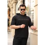 Miron Siyah Originals Nakışlı Kapşonlu Iki Iplik Kısa Kollu Tişört- 2404