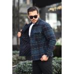 Miron Yeşil Lacivert Kareli Kapitone Detaylı Regular Fit CEKET-2453 - Yeşil-Lacivert - 2XL
