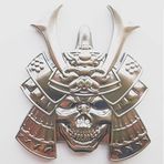 MiroSan 3D Metal Amblem Çıkartması İskelet Kabuto Japon Samuray Metalik Çıkartmalar Japon Kafatası Zırh Yüz Maskesi Çıkartmaları Gümüş
