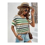 mirror the beauty güzelliği yansıtın Kadın Kısa Kollu V Yaka çizgili Süprem T-shirt