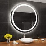 Mirrorland MODERNO 70 cm Çapında Beyaz LED Işıklı Kumlamalı LED Ayna / Dekoratif Ayna / Banyo Aynası /yuvarlak Ayna/ışıklı Ayna