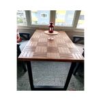 MİRRORSS Modern Ahşap Desenli Ceviz Renk Balkon ve Mutfak Masası Yemek masası Parke desen Retro tasarım