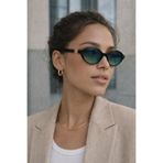 mirvia Kadın Oval Güneş Gözlüğü Siyah Çerçeve Yeşil Cam UV400 Korumalı Retro Vintage