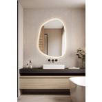 Mirze Life 60x40cm Gün Işığı Ledli Asimetrik Banyo Aynası, Dekoratif Tasarım Lavabo Kuaför Salon Aynası