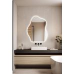 Mirze Life 70x55cm Modern Ledli Banyo Aynası, Beyaz Aydınlatmalı Lavabo Aynası, Asimetrik Tuvalet Aynası