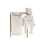 Mis Bebe Minik İnsanların Sarayı %100 Pamuk Fisto Detaylı Kalp Desenli Set | Kız Bebek 4 Parça Yenidoğan Hediyesi