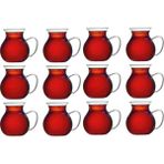 Mis Kitchen - 12 Adet Şık Tasarım Ve Estetik Cam Çay Bardağı Tombul Kulplu Bardak - Şeffaf