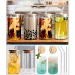 Mis Kitchen 2 Adet Bambu Kapaklı Pipetli Borosilikat Cam Bardak 500 ml +Temizlik Fırçası Pinterest Bardak - Şeffaf