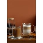 Mis Kitchen 4 Adet Çift Cidarlı Kupa Bardak 250 ml Espresso Kahve Çay Fincanı Borosilikat Kulplu Cam Kupa - Beyaz