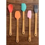 Mis Kitchen 5 Parça Silikon Mini Spatula 21 cm Seti Bambu Saplı Isıya Dayanıklı Pişirme Gereçleri - Renkli
