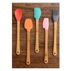 MİS KİTCHEN 5 Parça Silikon Mini Spatula 21 cm Seti Bambu Saplı Isıya Dayanıklı Pişirme Gereçleri