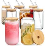 Mis Kitchen 6 Adet Pipetli, Bambu Kapaklı, Soğuk-Sıcak Kahve, Kokteyl ve Meyve Suyu Bardağı + Temizleme Fırçası