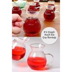 Mis Kitchen 6 Adet Tombul Çizgili Keyfi Ala Çay Bardağı - Kulplu Çay Bardağı - Beyaz