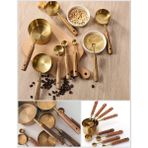 Mis Kitchen 8'li Ahşap Saplı Paslanmaz Çelik Gold Lüks Ölçü Kaşığı Seti - Baharat Kaşığı Seti - Altın