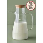 Mis Kitchen 900 ml Bambu Kapaklı Cam Yağdanlık Vakumlu Borosilikat Cam Sirkelik Zeytinyağı Şişesi Yağlık