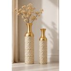 MİS KİTCHEN Floransa Gold Metal Vazo Seti 2’li 66 cm 50 cm Dekoratif Salon Yer Vazosu Çiçek Desenli Lüks Ev Dekoru