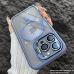 Miscase iPhone 15 Plus Uyumlu Kılıf Klon Stantlı + Lens Korumalı Magsafe Kapak - Mavi