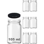 Misda Store 105 ml Metal Siyah Kapaklı 105 cc Şeffaf Konserve Cam Kavanoz 6 Adet