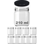 Misda Store 210 ml Siyah Metal Kapaklı Şeffaf Cam Kavanoz 9 Adet