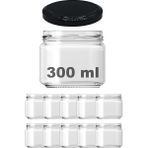 Misda Store 300 ml Metal Siyah Kapaklı Şeffaf Cam Kavanoz 10 Adet