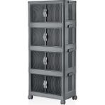 Misda Store 4 Kat Portatif Organizer Tekerlekli Çok Amaçlı Katlanabilir Dolap, Kapaklı Düzenleyici Raf Mutfak, Banyo, Çocuk Odası, Garaj ve Ardiye Için Toparlayıcı Ünite, Stop Tekerlekli (Antrasit)