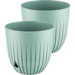 Misda Store Adet Çizgi Saksı Seti Tabaklı Delikli Plastik Çiçek Saksısı Set (Yeşil, 5 Litre)