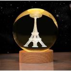 Misda Store Cam Küre Işıklı Göz Yormayan Paris Eyfel Kulesi Motifli Masaüstü Aydınlatma Gece Lambası Dekoratif Çocuk Odası Salon Yatak Odası Lamba 6cm x 6cm (Eyfel Kulesi)