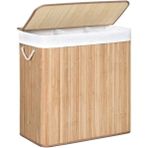 Misda Store Çamaşır Sepeti, Çamaşır Toplayıcı, Bambudan Yapılmış, Kulplu Çamaşır Sandığı, 3 Bölme, Klipsli Kapak, 150 L, Katlanabilir, Çamaşır Odası, Yatak Odası, Banyo, Doğal Renk LCB091N01