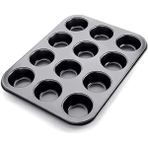 Misda Store Gözlü Metal Muffin Kalıbı – Yapışmaz Kaplama, Fırın Uyumlu, Dayanıklı Siyah Muffin ve Cupcake Tepsisi, Kek Kalıbı