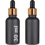 Misda Store ml Mat Siyah Cam Damlalıklı Serum Şişesi 30 cc Renkli Metal Kapaklı Dropper Cam Şişe 2 Adet (Gold Yüzük | Siyah Lastik)