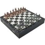 Misda Store Orta Boy Metal Ispanyol Satranç Takımı Antik ve Mermer Desenli Sandıklı Mdf Tahtası (36X36X6 Cm.)