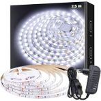 Misda Store Şerit LED Işık Aydınlatma Seti Aç/kapa Butonlu, Adaptörlü, Mutfak Tezgah, Çalışma Masası, Dolap ve Raf Işıklandırma, Dekoratif Aydınlatma (Beyaz, 250 Cm)
