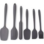 Misda Store Silikon Mutfak Yardımcısı, 6 Adet Silikon Spatula, Çorba Kaşığı, Fırın Fırçası, Spatula, Isıya Dayanıklı ve Yapışmaz, Paslanmaz Çelik ve Dikişsiz Tek Parça Tasarım Siyah-Gri-Kırmızı (Gri)