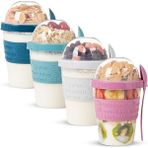 Misda Store Take And Go Kaşıklı Hazneli Meyveli Yoğurt Kabı Piknik Iş Atıştırmalık Diyet Müsli Granola Süt Bardağı (4'lü Set 2)