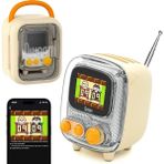 Misda Store Tiivoo-2 Fm Radyo Bluetooth Hoparlör Çalar Saatli, Pixel Art Retro Mini Küçük Sevimli Kablosuz Hoparlör, Vintage Dekor Parti Ofis Ev Masası Yatak Odası Mutfak Dış Mekan Için Uygun, Krem
