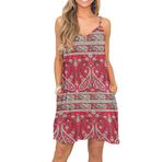 MISFAY Kadın Yazlık Spagetti Askılı Günlük Swing Tank Plaj Elbisesi Cepli, Boho Çiçekli Kırmızı, M